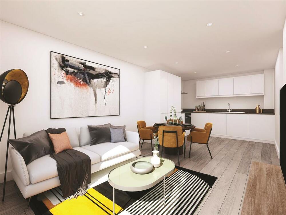 Stylish open plan living area that has been drylined, painted and finished immaculately